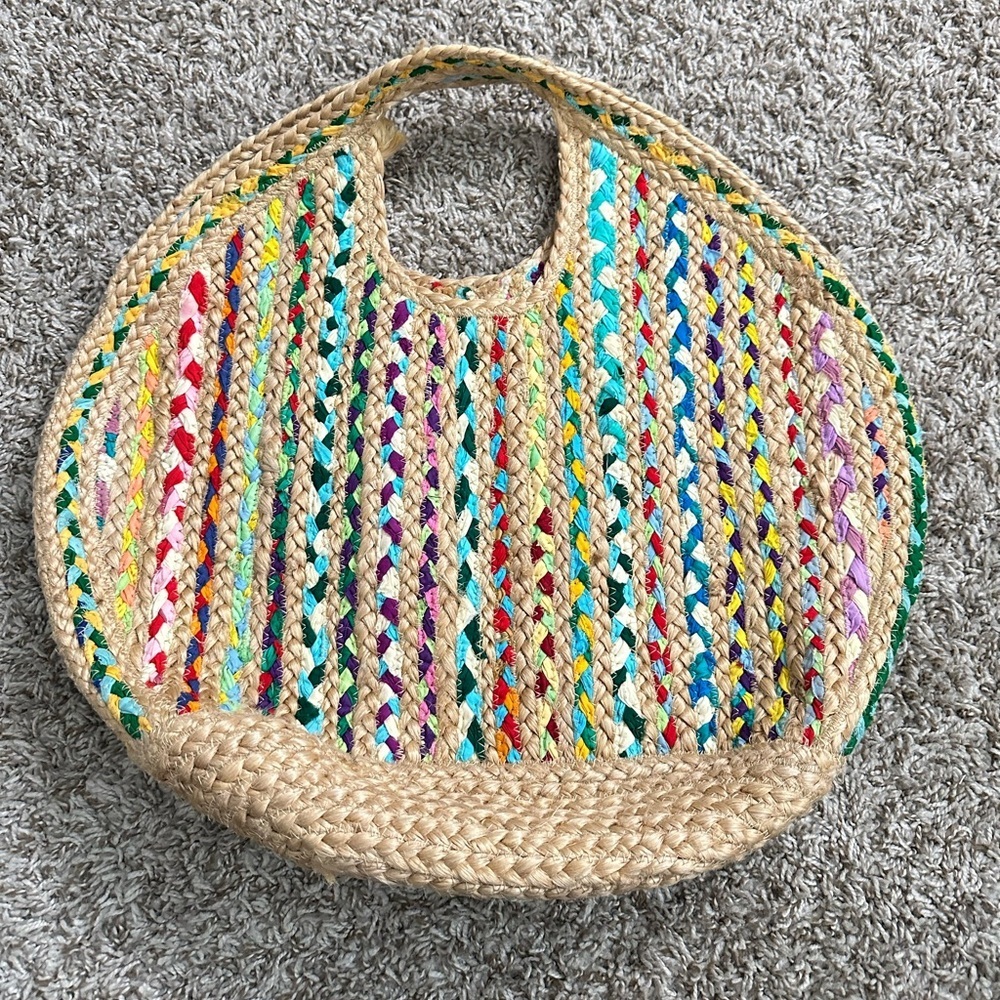 Antik Kraft -Ruhi Tote Multi colored Jute recycled cotton Round Bag - Picture 1 of 6